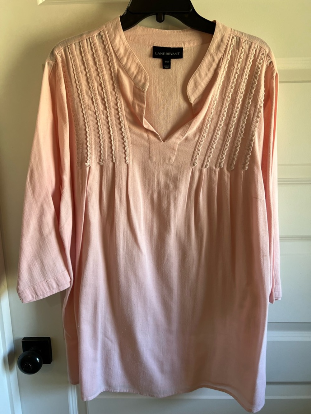 Lane Bryant Pale Pink Embroidered V-Neck Tunic